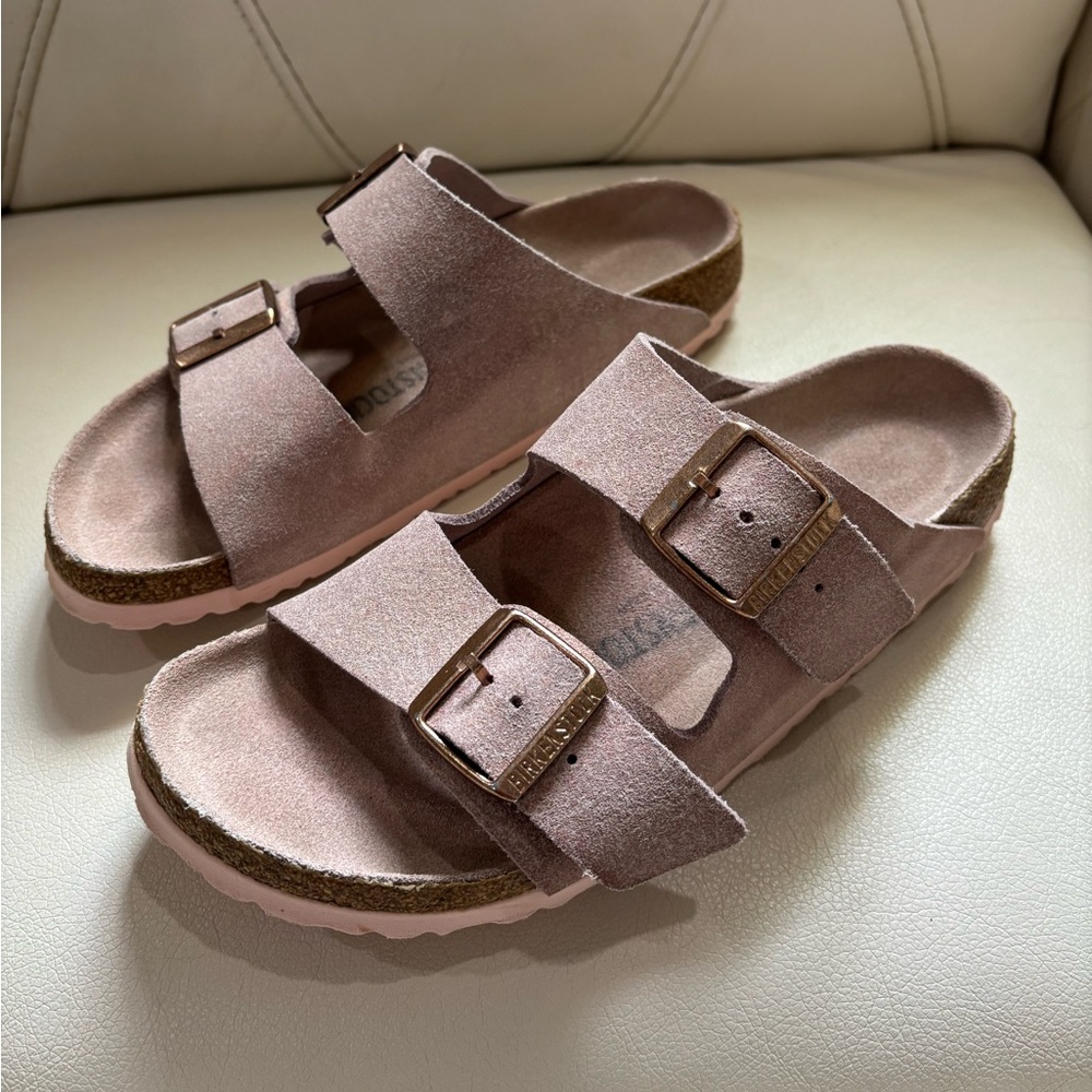 Pink Birkenstock Arizona Sandals Rose Gold Buckles Pink Soles & Footbed Size 39 - Picture 2 of 13